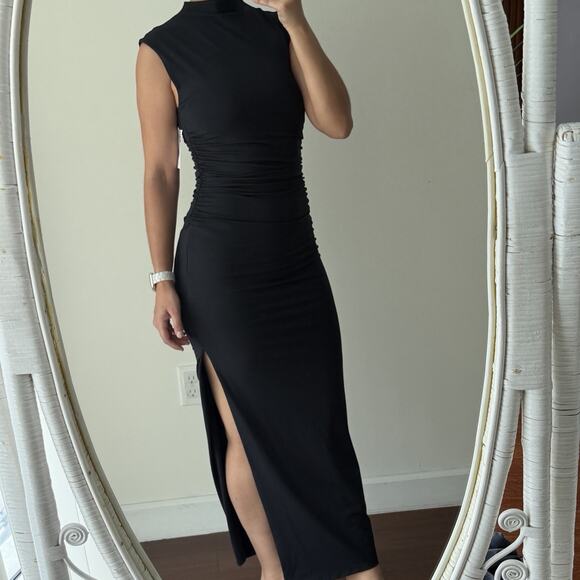 Abercrombie And Fitch Dress Small Tall Black Modal Blend Paloma Maxi Ruched - Picture 1 of 12